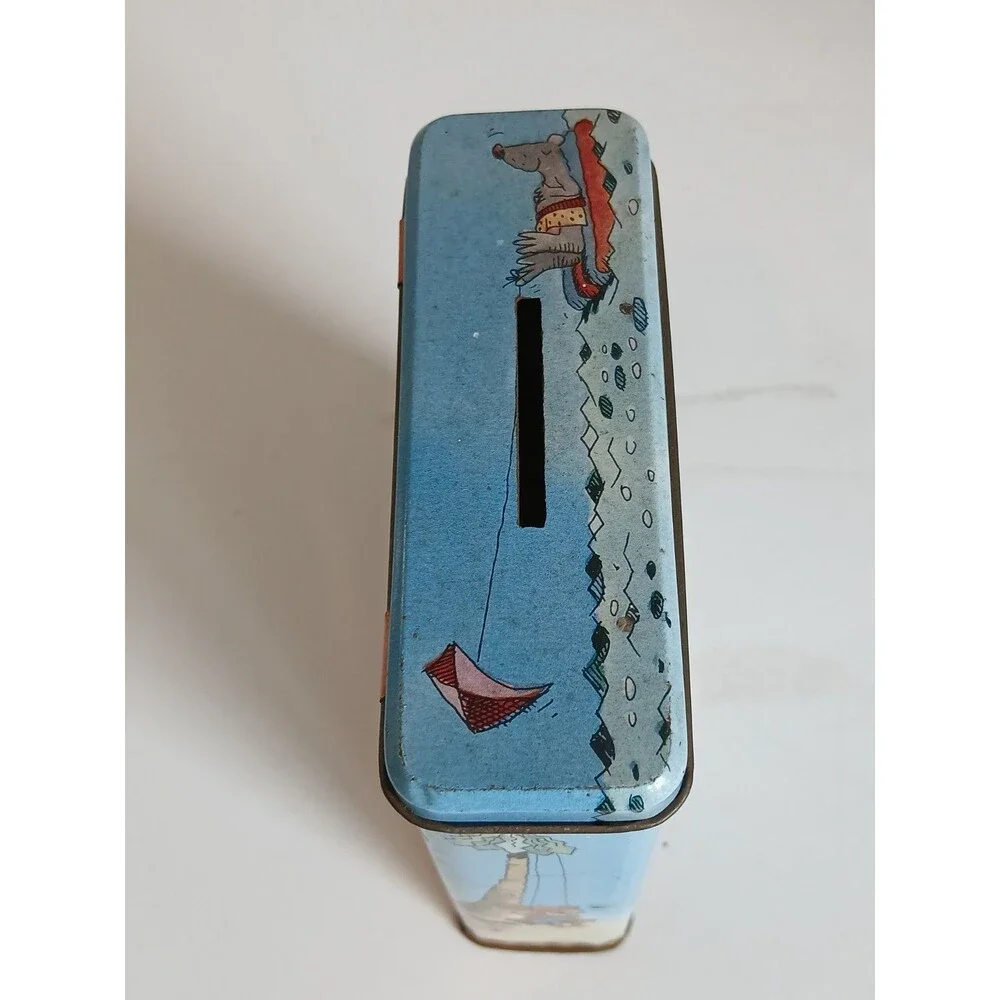 Vintage Tin Metal Coin Bank Vacation Fund Bandaid Box Shape
